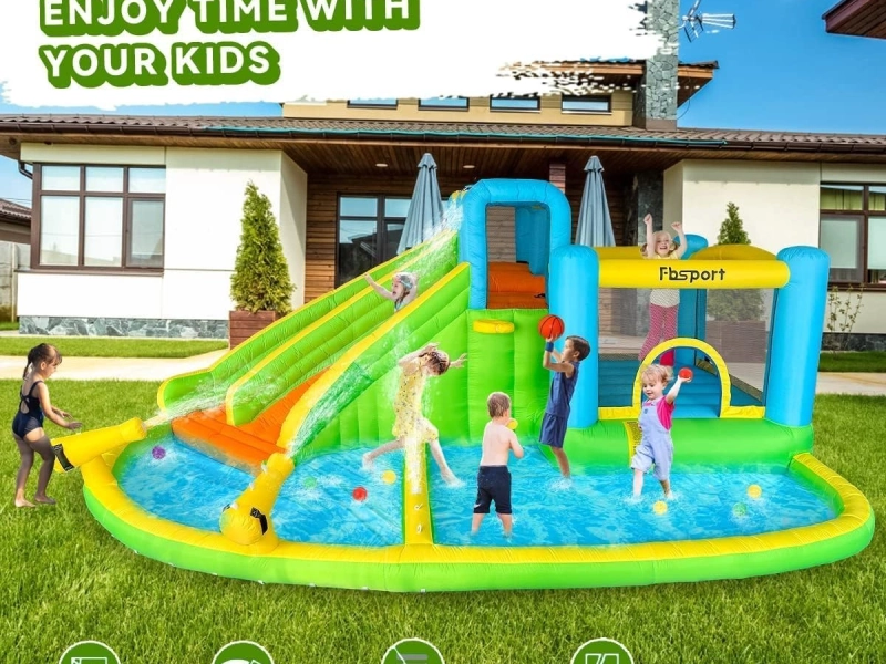 Location de château gonflable avec toboggan et parc aquatique